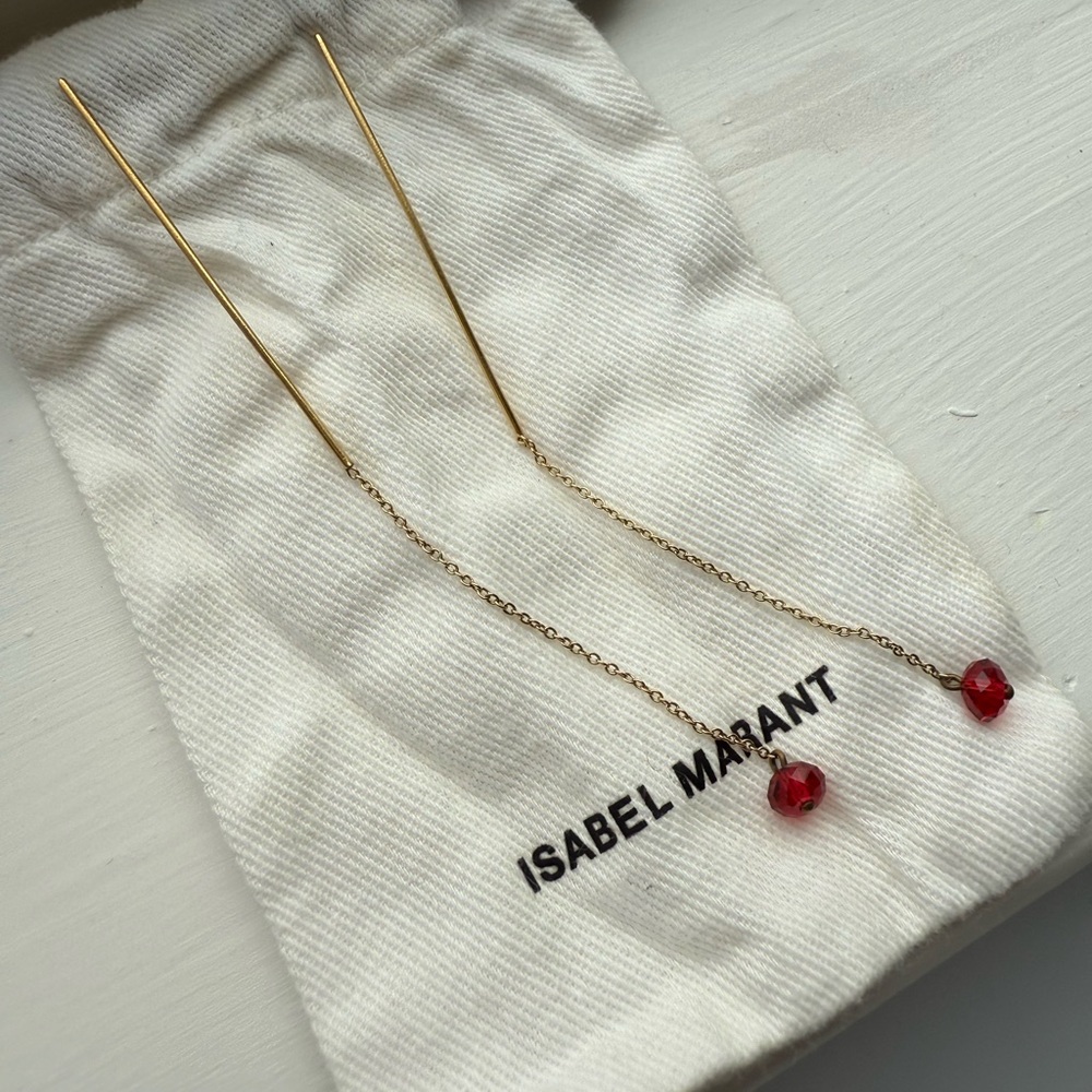 Isabel Marant Gold Earrings with Red Drops - Picture 2 of 7